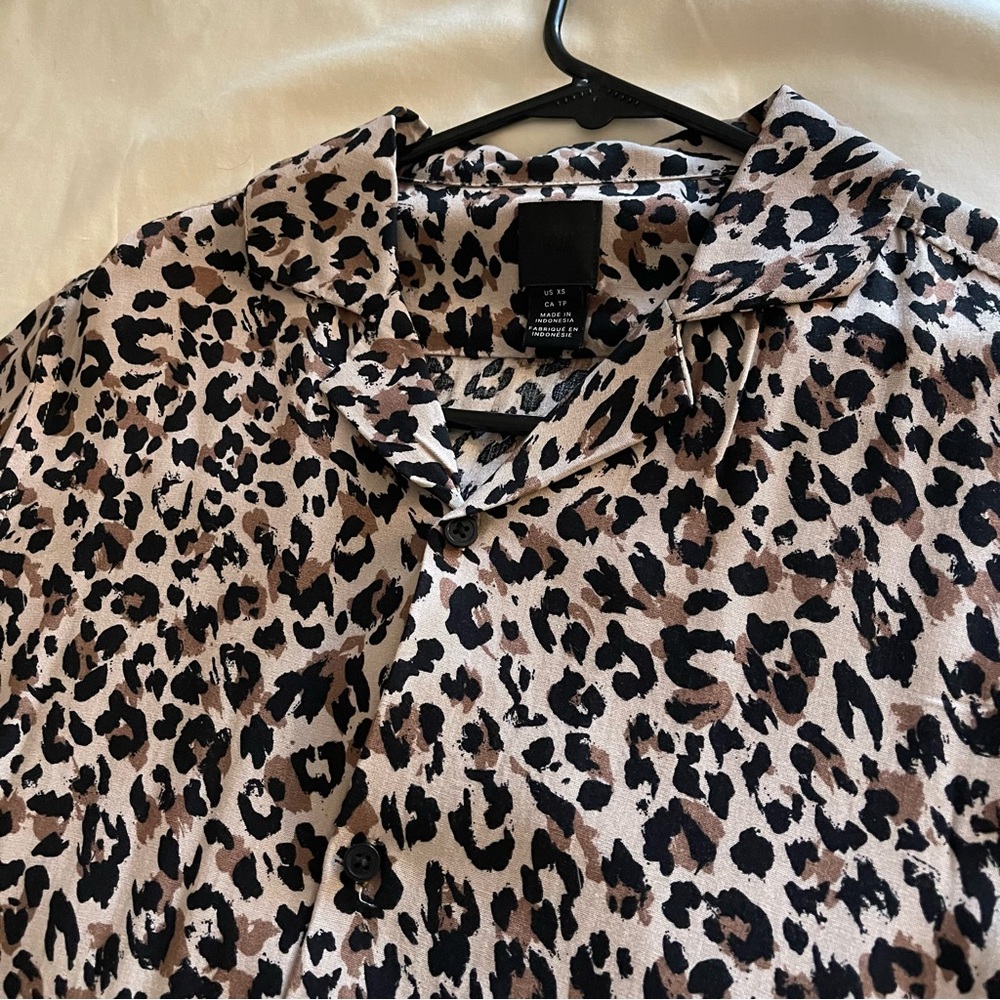 Leopard Print Short Sleeve Button Up